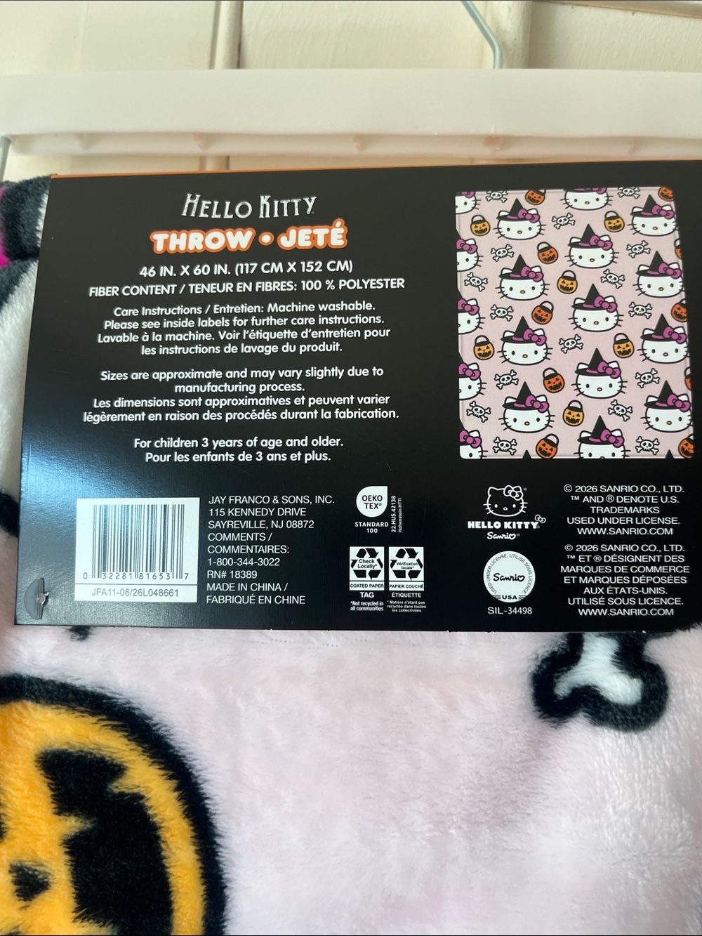 ๐๐ NWT Sanrio Hello Kitty Halloween Pink Spooky Throw Blanket 46โx60โ ๐๐ป - Picture 7 of 7
